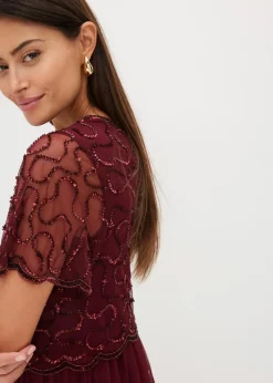 Maxikleid aus feinem Tüll mit Paillettenstickerei