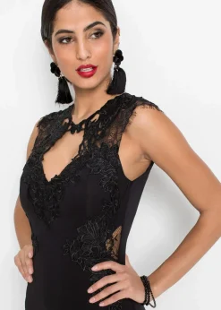 Maxikleid aus fester Scuba-Qualität mit Spitze