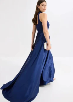 Maxikleid aus glänzendem Satin mit Spitze