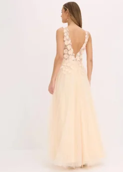 Maxikleid aus zartem Tüll mit Blumen-Applikation