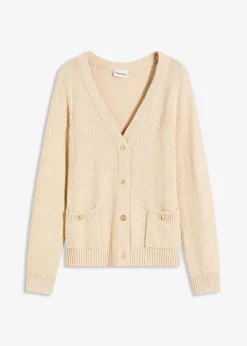 Melange Strickjacke mit goldfarbigen Knöpfen