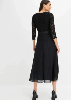 Midikleid aus leichtem Chiffon mit Spitzen-Oberteil