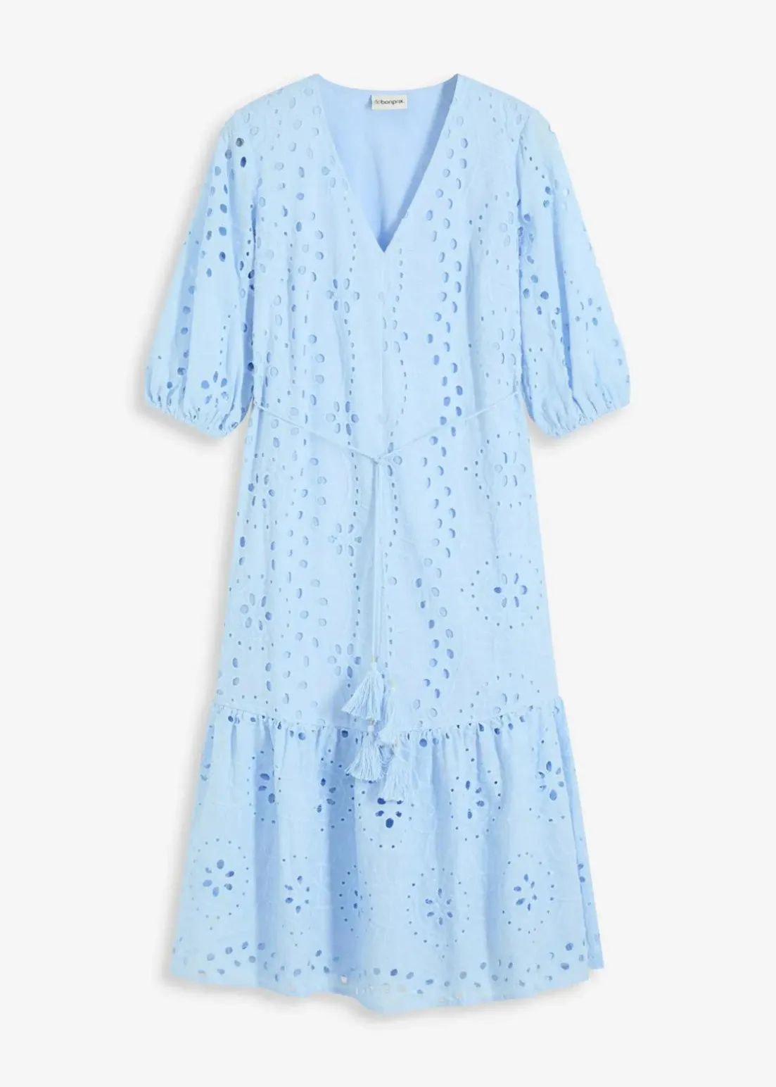 Midikleid aus reiner Baumwolle mit Lochstickerei