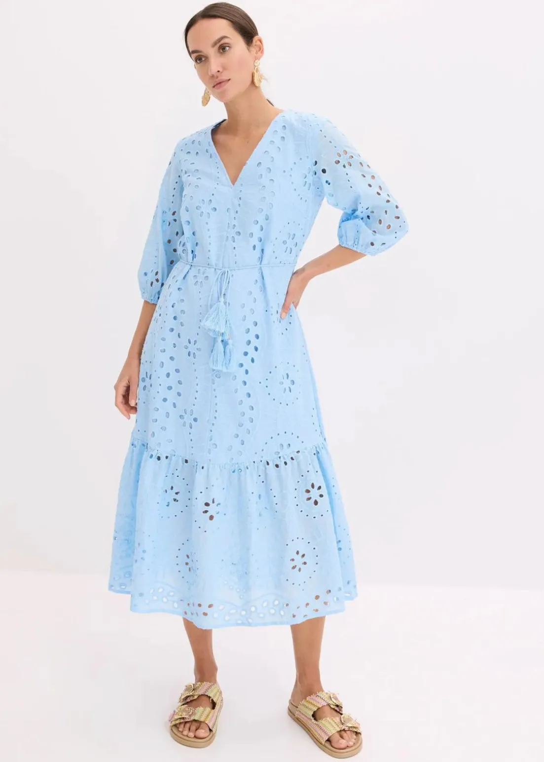 Midikleid aus reiner Baumwolle mit Lochstickerei