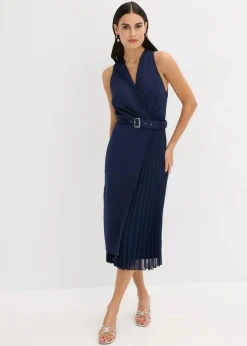 Midikleid in Wickel-Optik mit Plissee-Einsatz