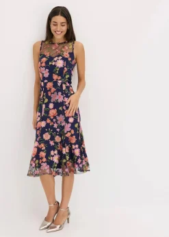 Midikleid mit floraler Stickerei