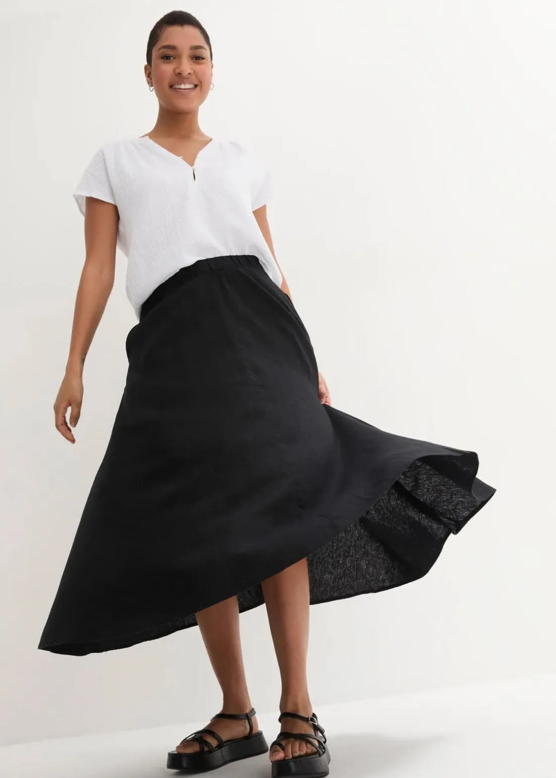 Midirock aus Leinen-Mix