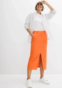 Midirock aus luftigem Leinen-Mix