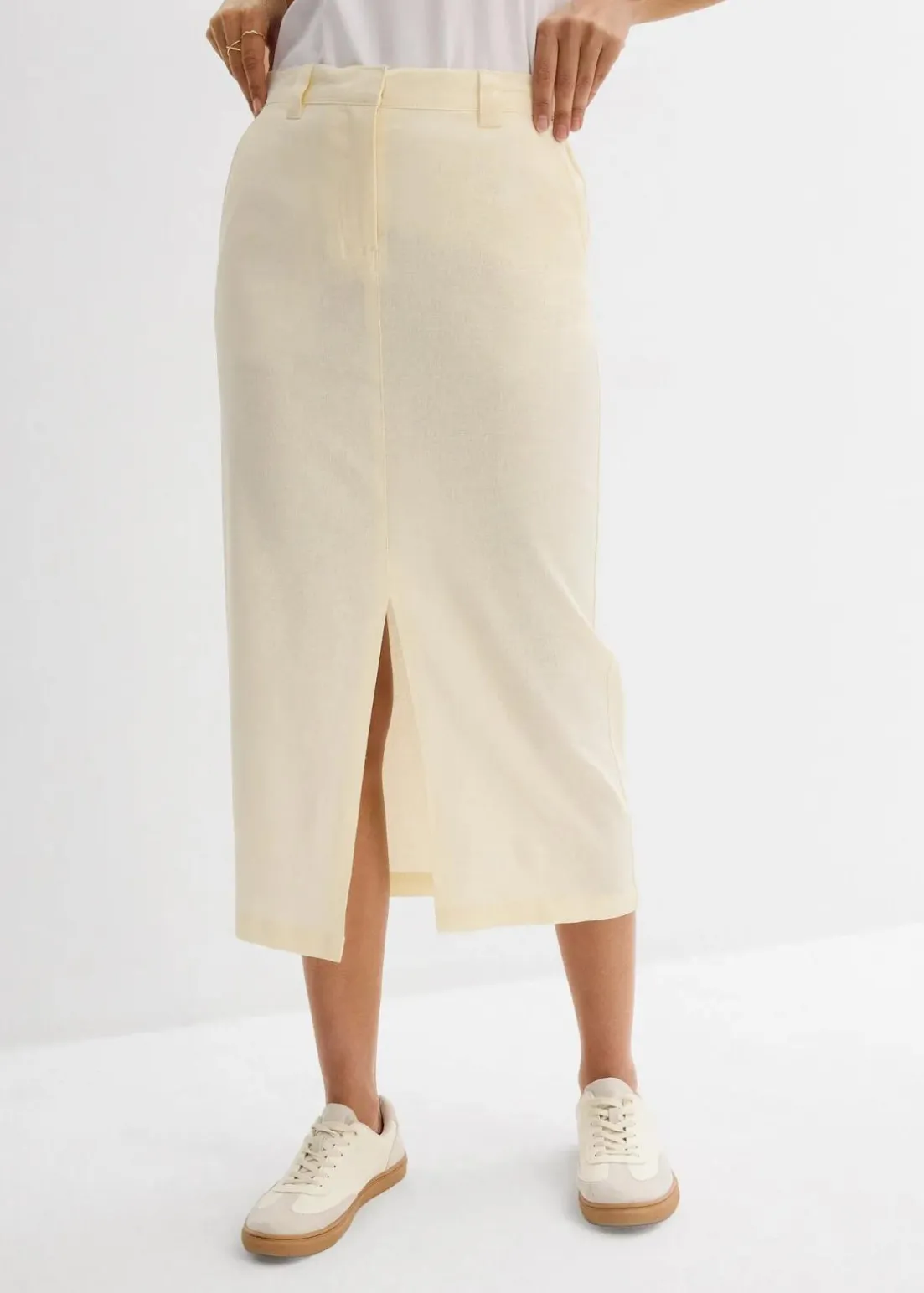 Midirock aus luftigem Leinen-Mix