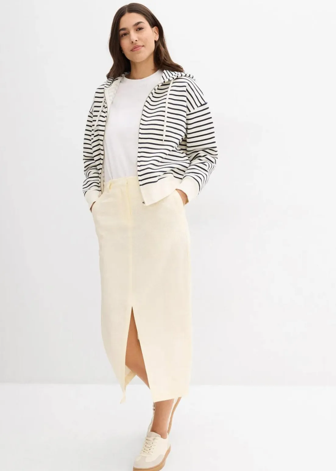 Midirock aus luftigem Leinen-Mix