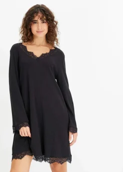 Nachthemd aus Rippe mit Spitze