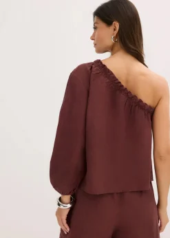 One-Shoulder Bluse mit Leinenanteil