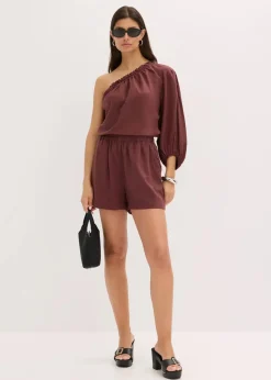 One-Shoulder Bluse mit Leinenanteil