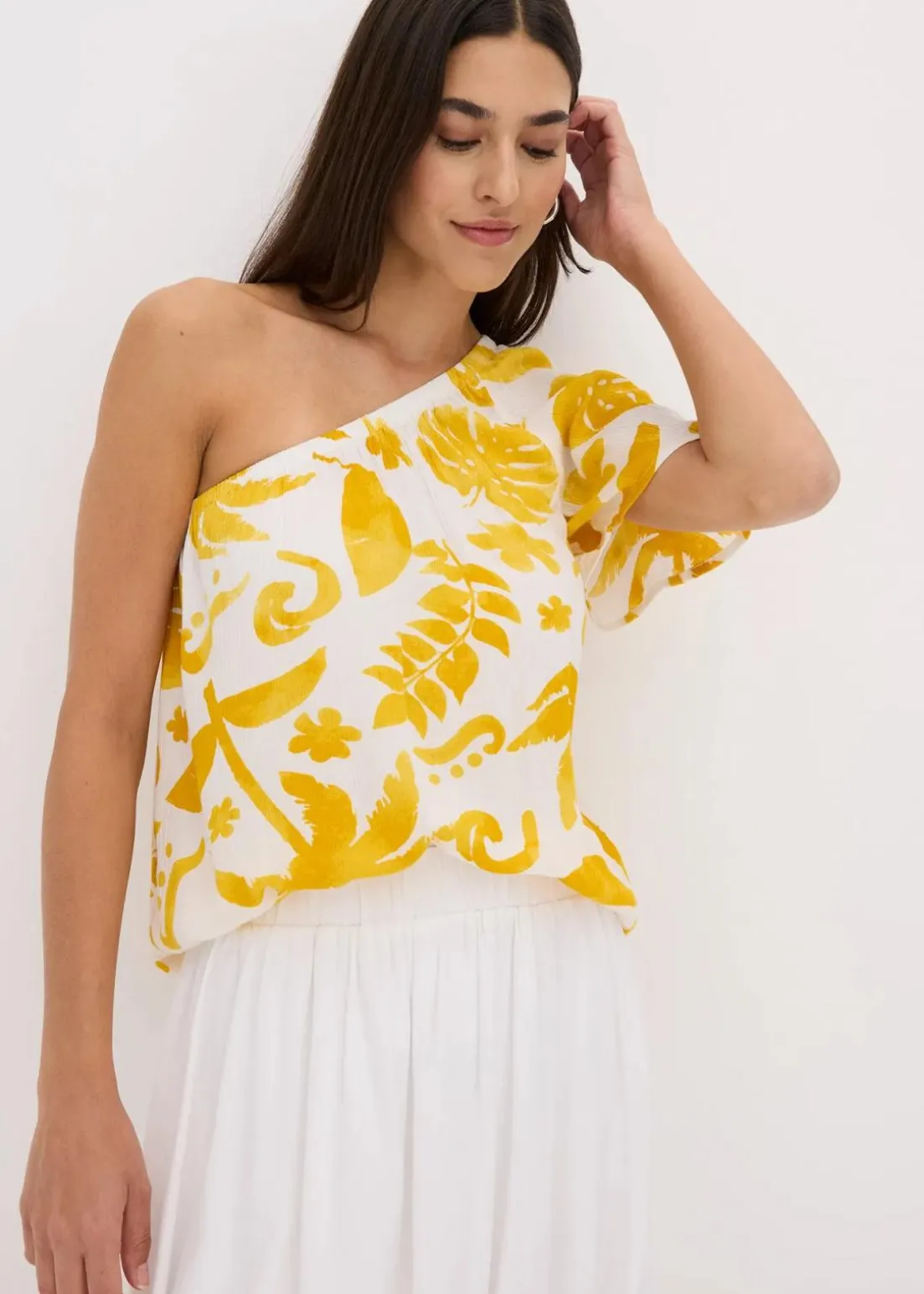 One-Shoulder-Bluse aus strukturierter Viskose