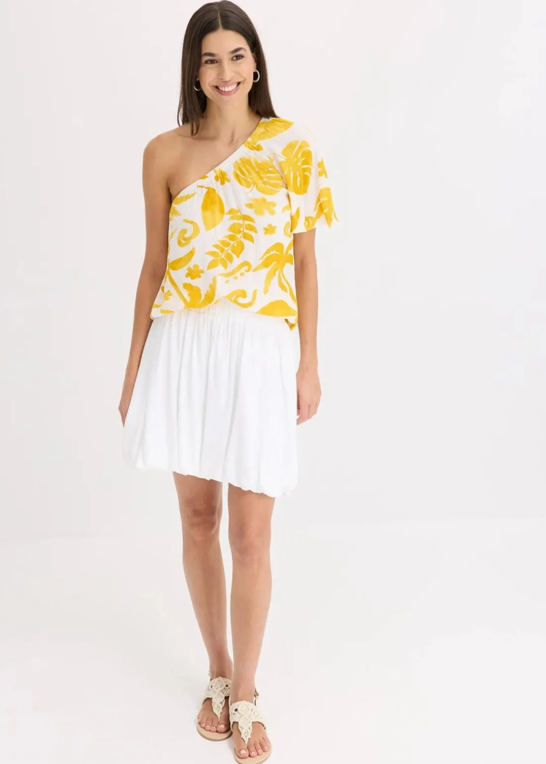 One-Shoulder-Bluse aus strukturierter Viskose