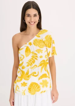 One-Shoulder-Bluse aus strukturierter Viskose