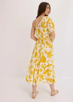 One-Shoulder-Kleid aus strukturierter Viskose