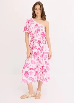 One-Shoulder-Kleid aus strukturierter Viskose