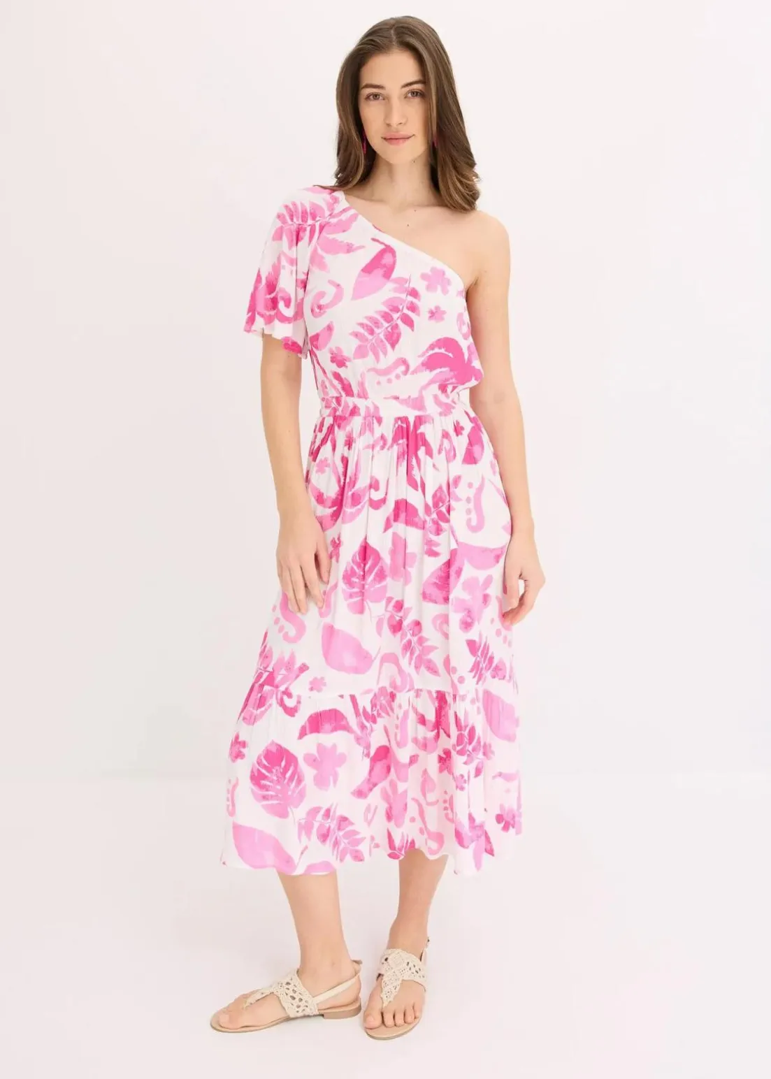 One-Shoulder-Kleid aus strukturierter Viskose