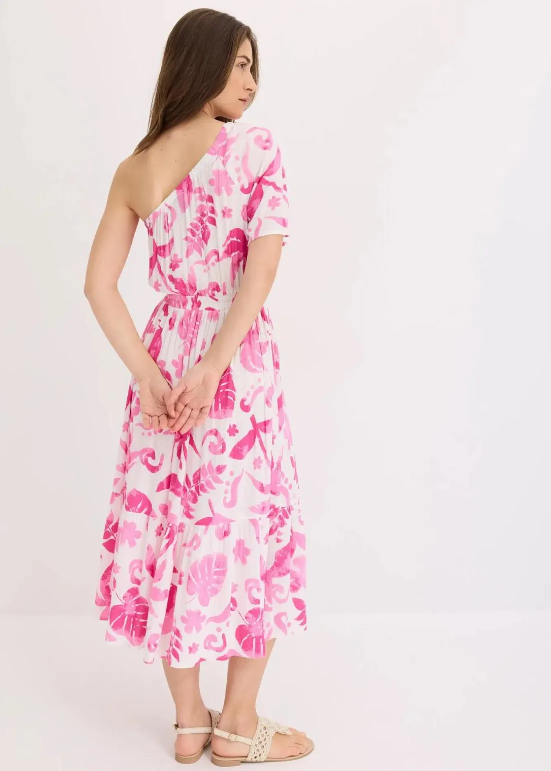 One-Shoulder-Kleid aus strukturierter Viskose