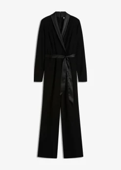 Overall aus strukturiertem Crepe mit Satin-Einsatz