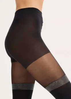 Overknee Strumpfhose 70den mit Glitzerrand mit recyceltem Polyamid