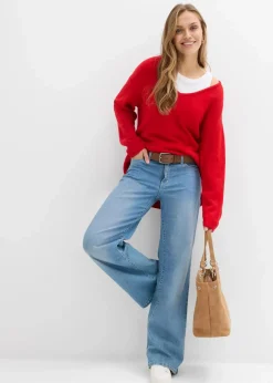 Oversize Longpullover mit Seitenschlitzen