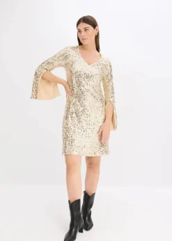 Paillettenkleid mit Trompeten-Ärmel