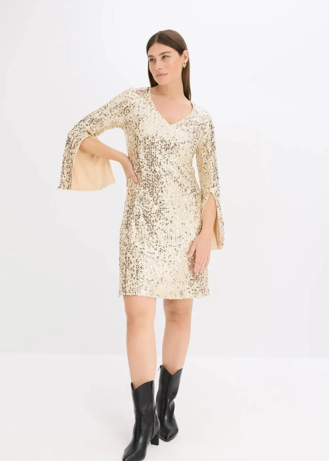 Paillettenkleid mit Trompeten-Ärmel