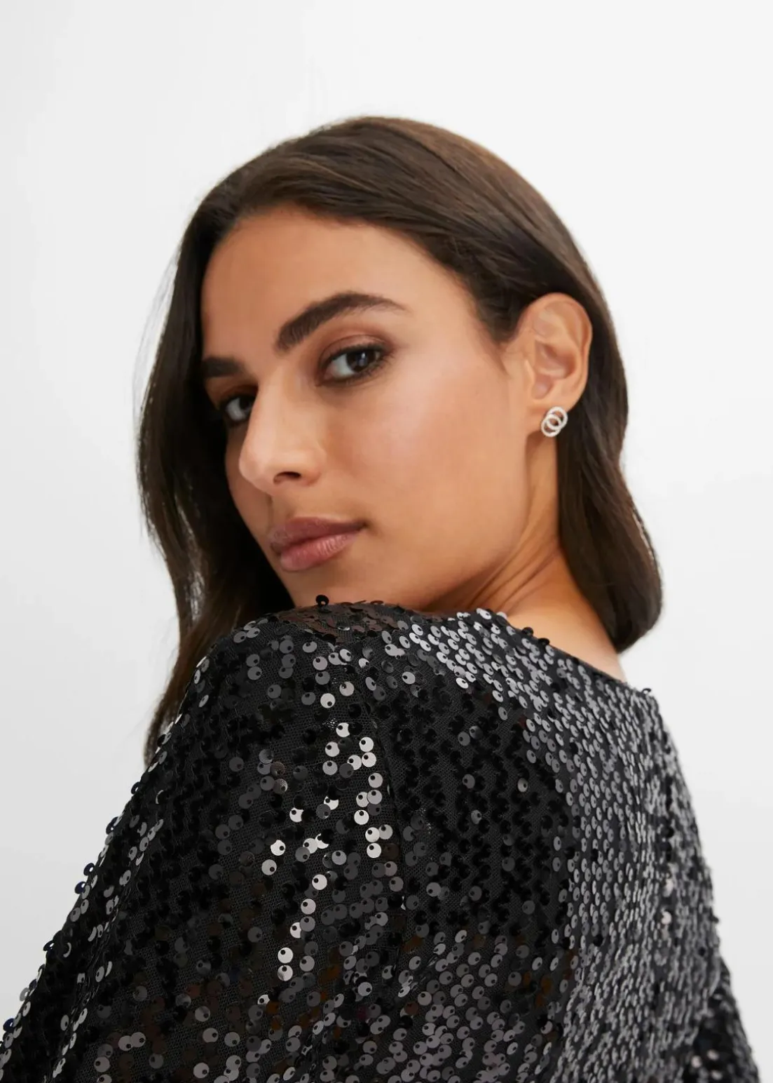 Paillettenkleid mit Trompeten-Ärmel