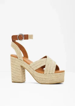 Plateau-Sandaletten in Bast-Optik