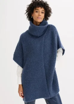 Poncho-Pullover mit Wollanteil