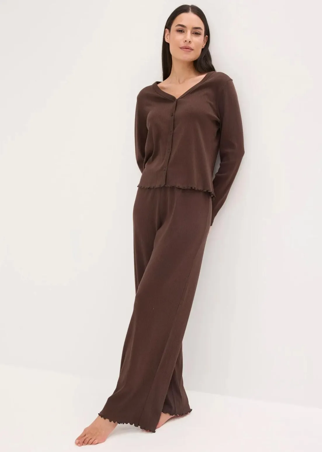 Pyjama aus Rippe mit Knopfleiste