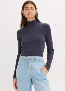 Ripp-Pullover aus fließendem Viskose-Mix