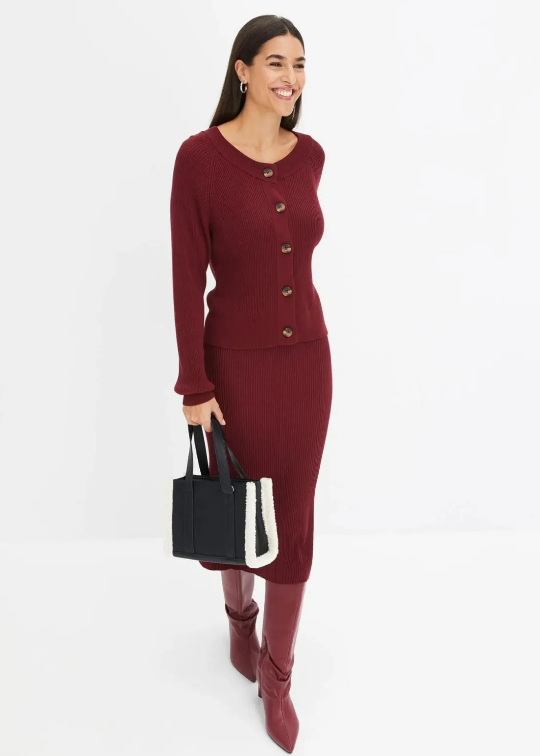 Ripp-Strickjacke in Viskose-Mix