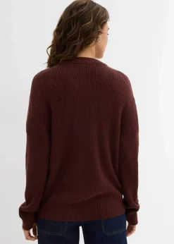 Rippstrickjacke, Rundhals