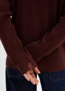 Rippstrickjacke, Rundhals