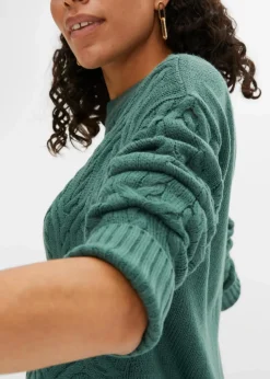 Rundhals-Pullover mit Zopfmuster