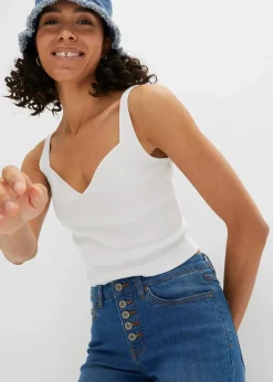 Schlagjeans mit offenem Saumabschluss