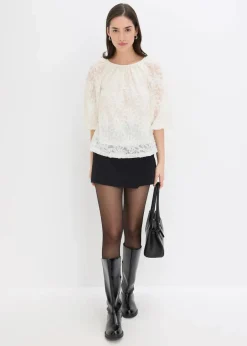 Schlupfbluse mit strukturiertem Blumen-Muster