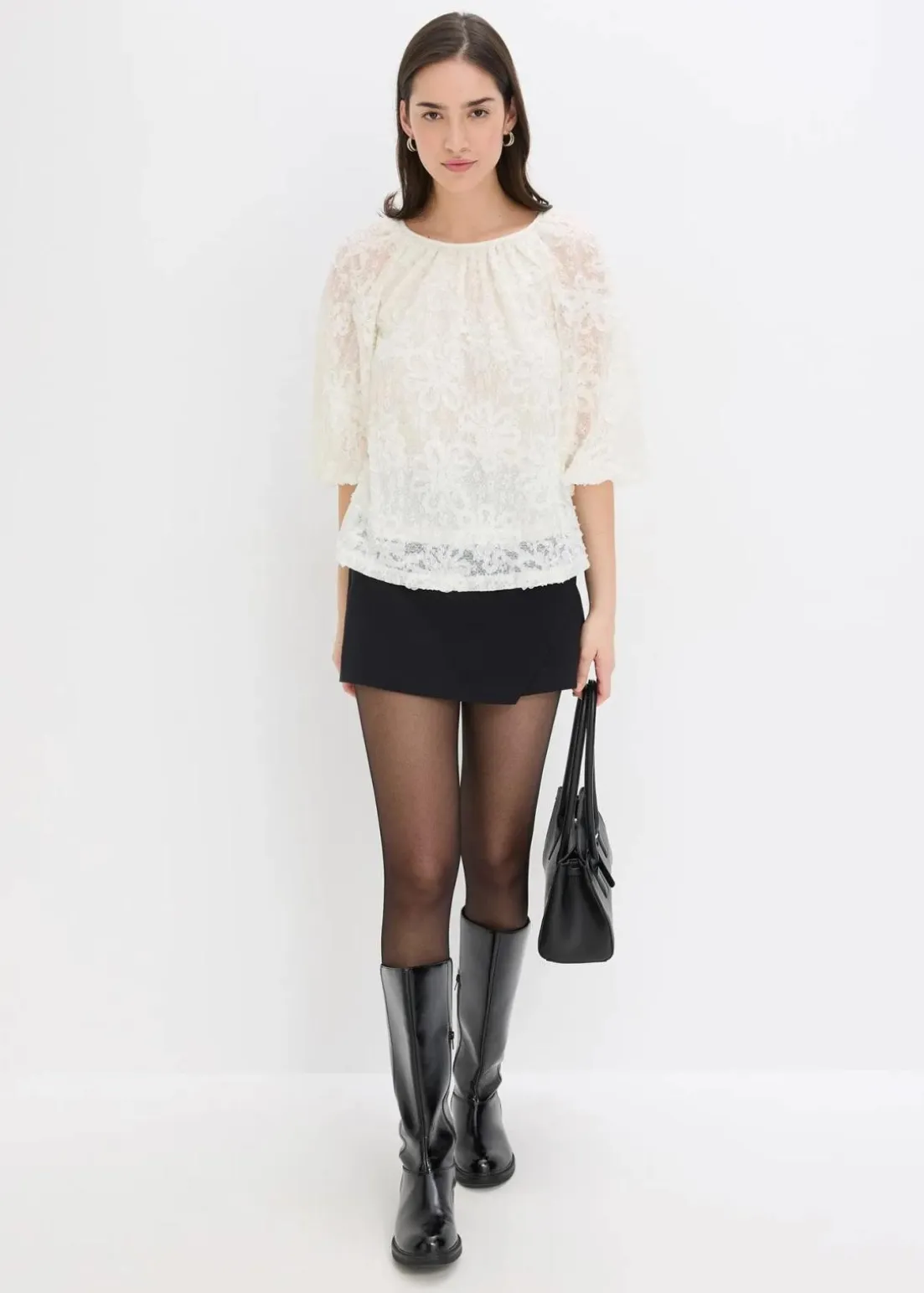 Schlupfbluse mit strukturiertem Blumen-Muster