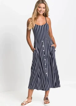 Sommerliches Jerseykleid mit Knopfleiste und Streifen