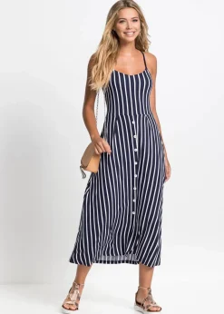 Sommerliches Jerseykleid mit Knopfleiste und Streifen