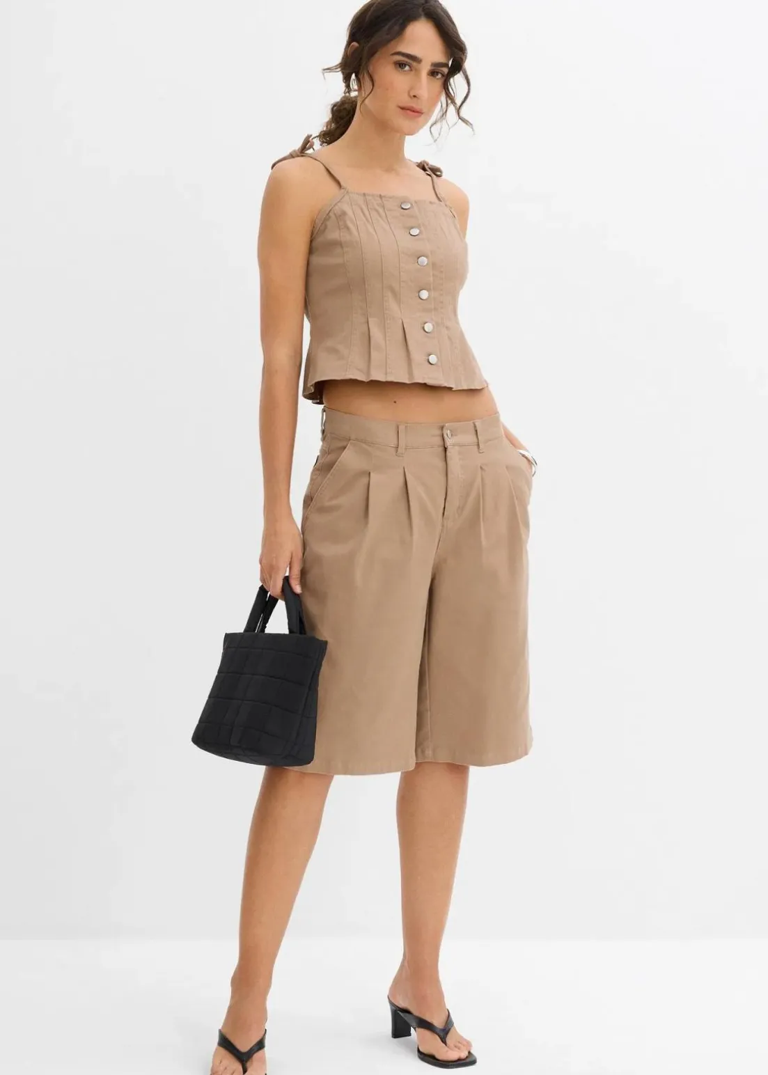 Spaghettiträger-Top aus elastischem Baumwoll-Mix