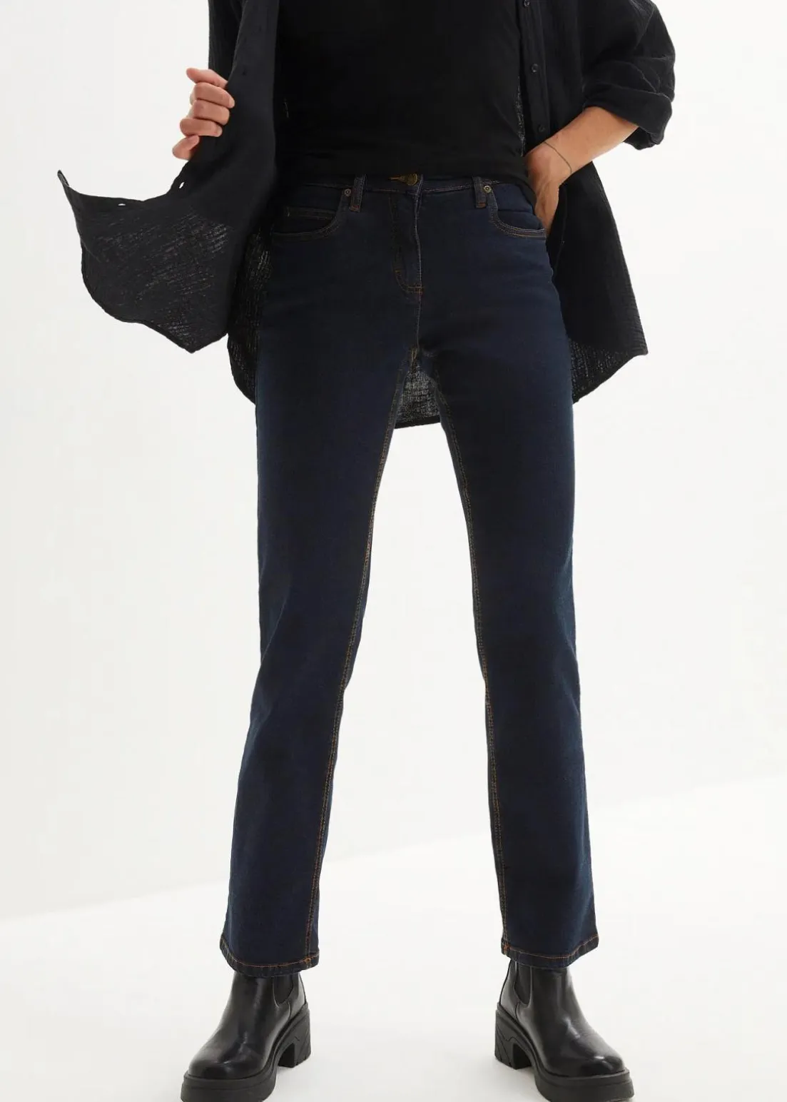 Straight Jeans Mid Waist, Stretch