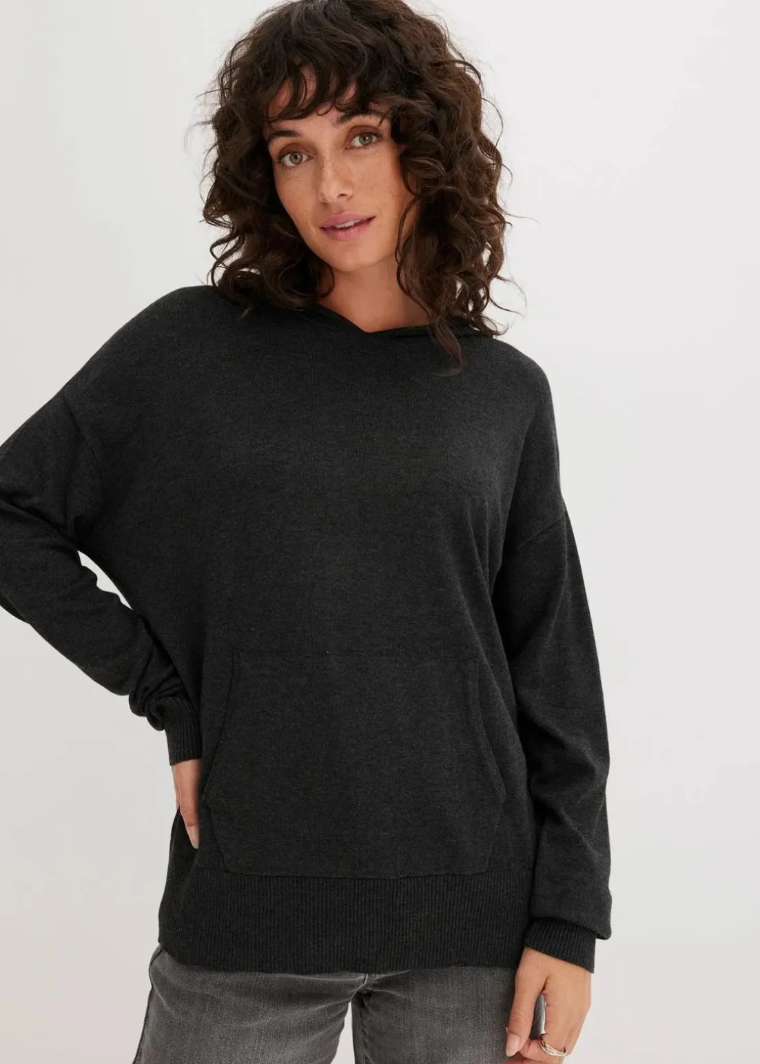 Strick-Hoodie mit Kängurutasche aus Viskose-Mix