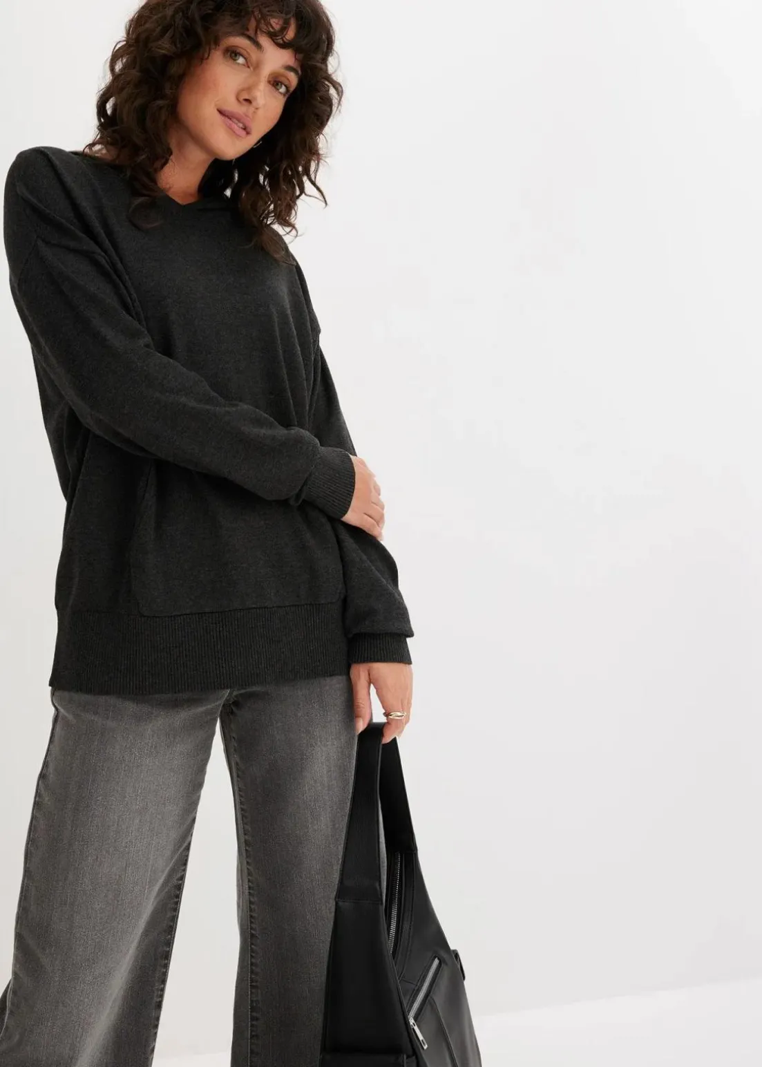 Strick-Hoodie mit Kängurutasche aus Viskose-Mix