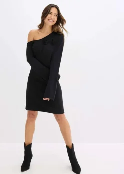 Strickkleid mit Blumen-Applikation