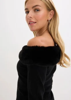 Strickkleid mit Fellimitat-Besatz