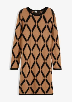 Strickkleid mit Rautenmuster aus Federgarn